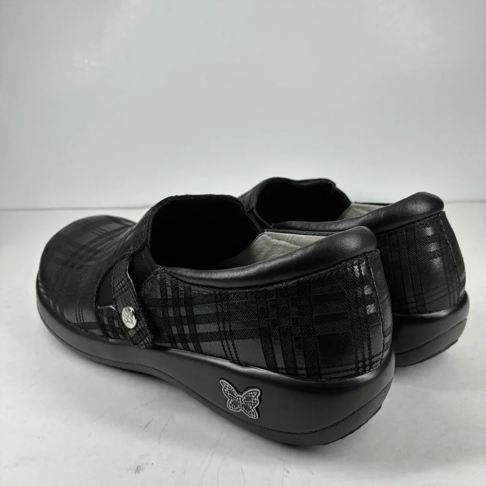 Alegria Black Plaid Slip-On Clogs size 9